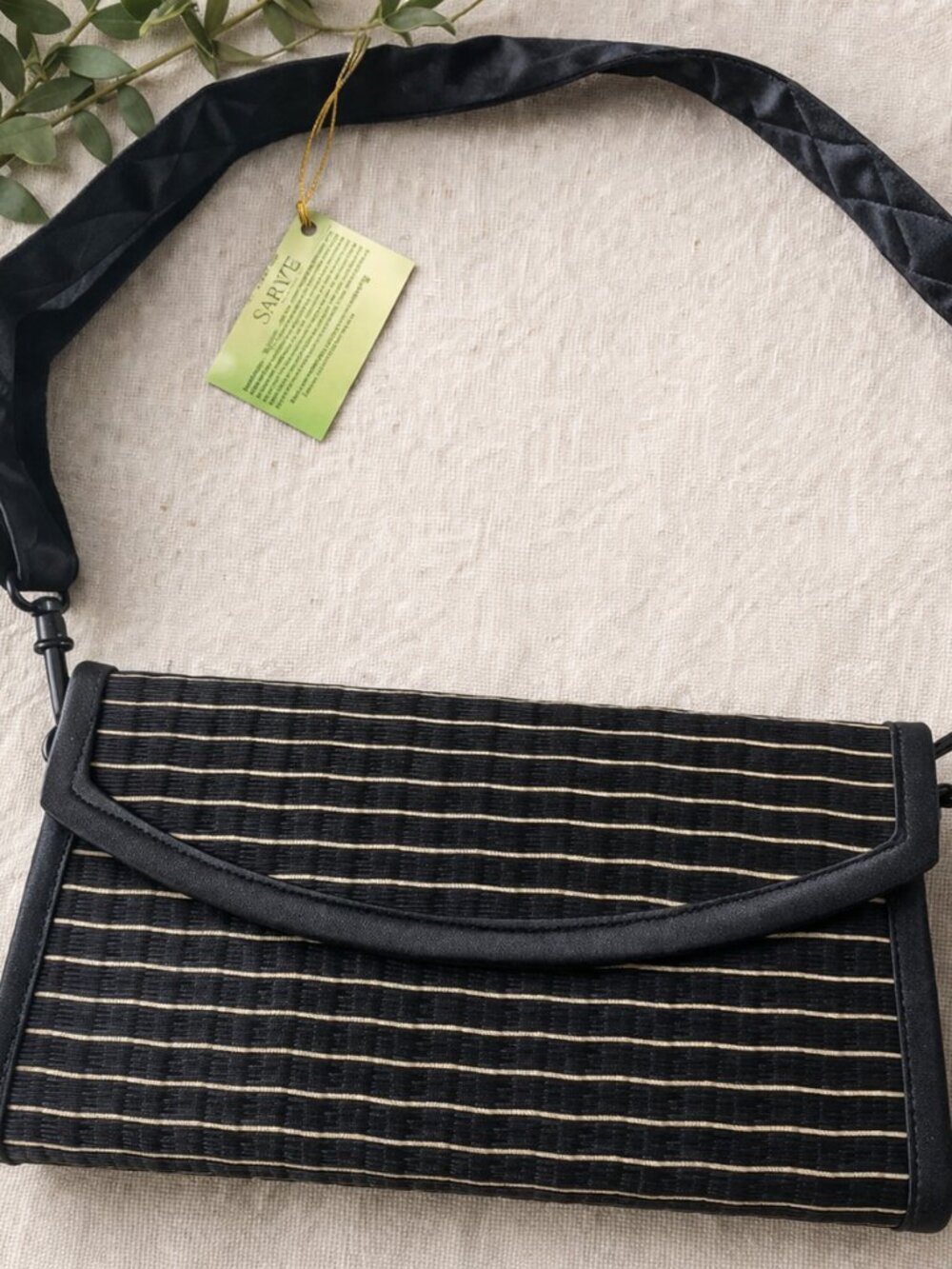 SARAYE Tatami Handwoven Bamboo Clutch Shoulder Bag Cambodia NWT